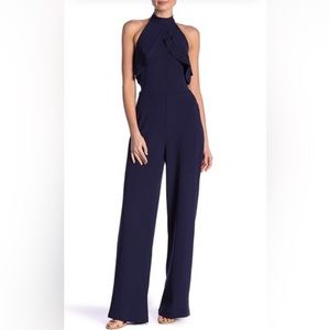 Bebe Navy Halter Ruffled Jumpsuit size 14